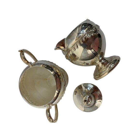 Vintage Silver Plated on Copper Cream & Sugar Set + Lid Marked 7271 Bridgerton - Picture 3 of 12